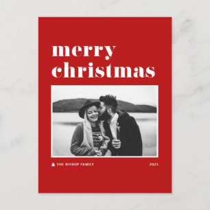 Red Retro Bold Typography Photo Merry Christmas Holiday Postcard