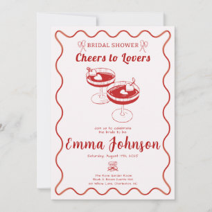 Red Retro Bridal Shower Invitation   Hand Drawn 