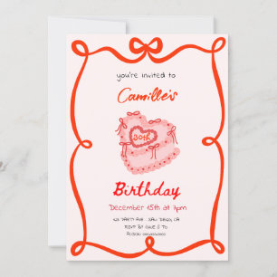 Red Retro Cake Birthday Invitation