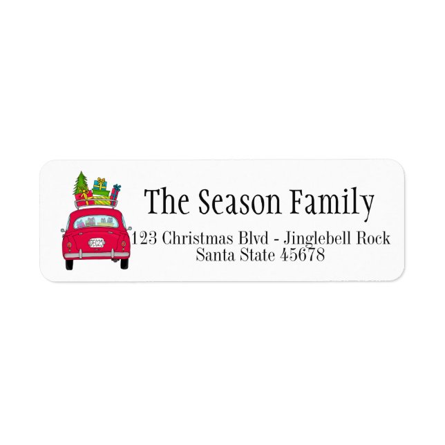 Red Retro Car Christmas Gifts label (Front)