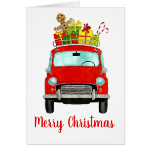 Red Retro Car with Christmas Gifts