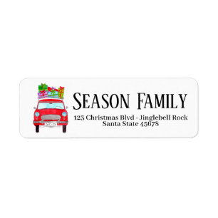 Red Retro Car with Christmas Gifts
