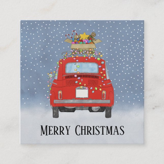 Red retro car  with Christmas gifts   Holiday Card (Front)