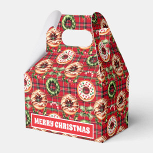 Red Retro Christmas Doughnuts Red Tartan Plaid Favour Box