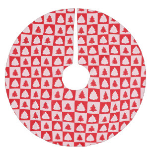 Red Retro Christmas Tree Red Tartan Plaid Brushed Polyester Tree Skirt