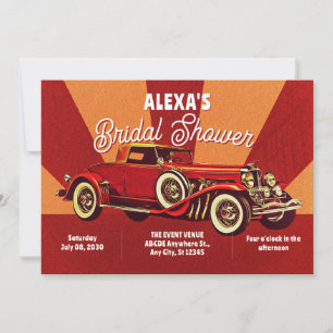 Red retro classic car bridal shower invitation