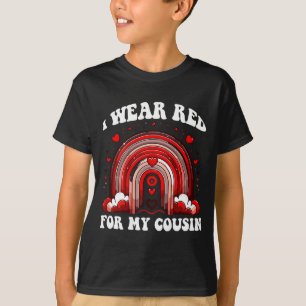 Red Retro Cousin Heart Disease Awareness Rainbow B T-Shirt