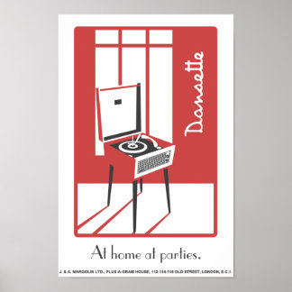 Red Retro Dansette record player Pop Art poster