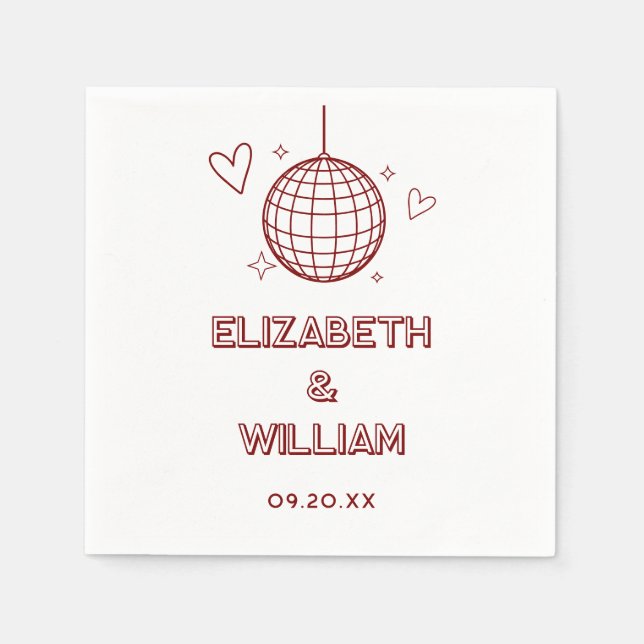 Red Retro Disco Groovy 70s Wedding Napkin (Front)
