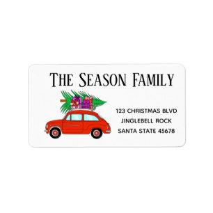 Red Retro Fiat 500 with Christmas Gifts Label
