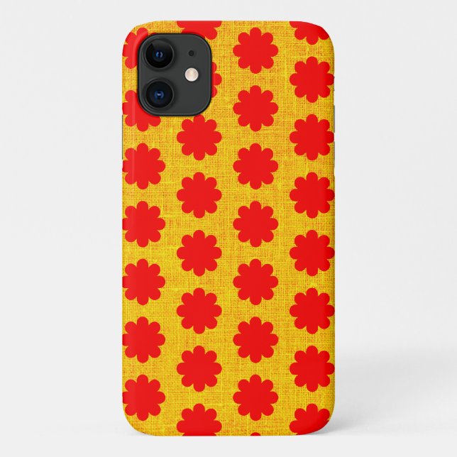 Red Retro Flowers Yellow Gold Art Phone Case (Back)