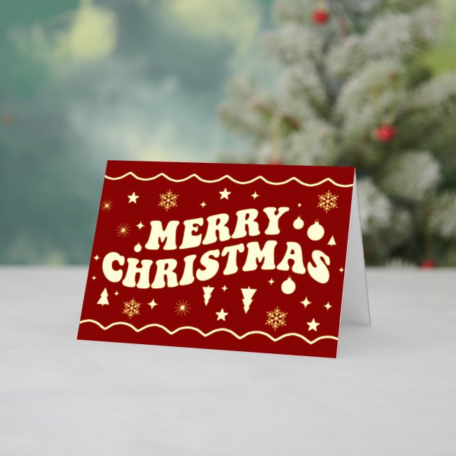 Red Retro Groovy Merry Christmas Foil Holiday Card (Holiday In Situ)