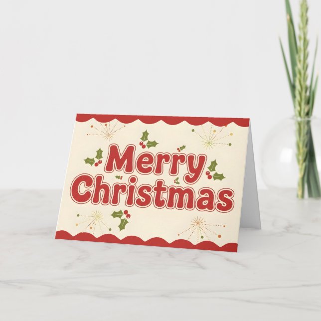 Red Retro Groovy Merry Christmas Holiday Card (Front)