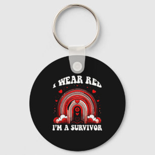 Red Retro Heart Disease Survivor Gifts Rainbow Bac Key Ring