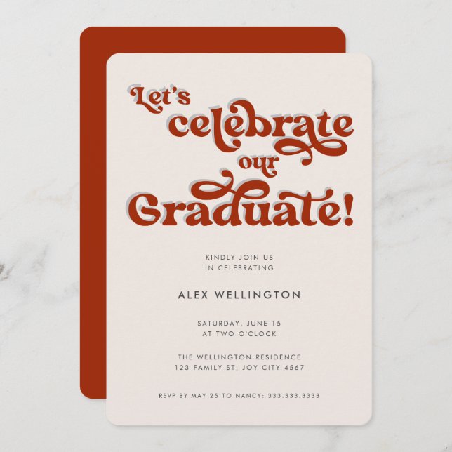 Red Retro Inspired Typography Graduation Party Invitation (Front/Back)