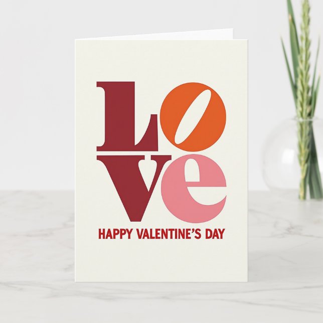 Red Retro Love Valentines Day Card (Front)