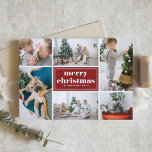 Red Retro Merry Christmas Photo Collage  Holiday Card<br><div class="desc">Merry Christmas! Send your holiday greetings to family and friends with this customisable Christmas card. It features retro typography and a photo collage template. Personalise this photo collage Christmas card by adding your details. This red Christmas card is available in other colours and cardstock. Matching items are available.</div>