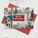 Red Retro Merry Christmas Photo Collage  Holiday Card<br><div class="desc">Merry Christmas! Send your holiday greetings to family and friends with this customisable Christmas card. It features retro typography and a photo collage template. Personalise this photo collage Christmas card by adding your details. This red Christmas card is available in other colours and cardstock. Matching items are available.</div>