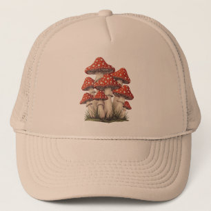 Red Retro Mushroom Cluster - Trippy Graphic Print Trucker Hat