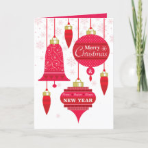 Red Retro Ornaments With Pink Snowflakes On White