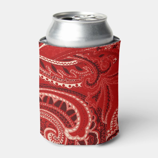 Red Retro Paisley Bandanna/Bandanna Can Cooler (Can Front)