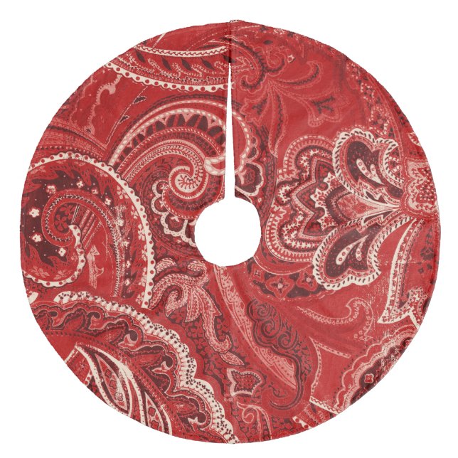 Red Retro Paisley Bandanna/Bandanna Fleece Tree Skirt (Front)