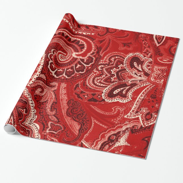 Red Retro Paisley Bandanna/Bandanna Wrapping Paper (Unrolled)