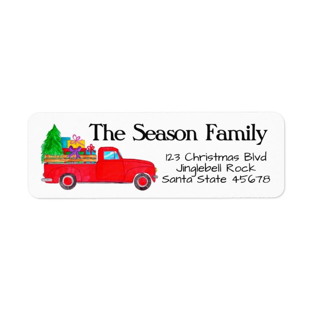 Red Retro Pickup truck with Christmas Gifts (Front)