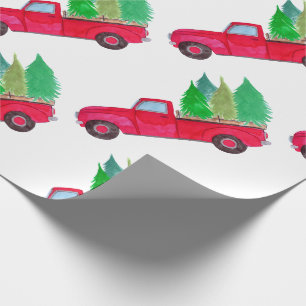 Red retro Pickup Truck with trees Wrapping Paper