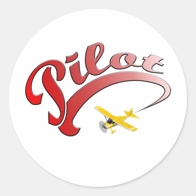 Red Retro Pilot with yellow Aeroplane Classic Round Sticker (Front)