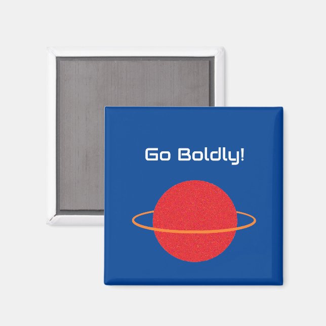 Red Retro Planet, Classic Sci-Fi Space Cartoon Magnet (Front/Back)