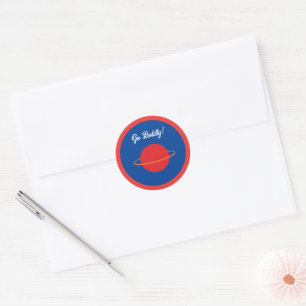 Red Retro Planet, Classic Sci-Fi Space Cartoon Round Sticker