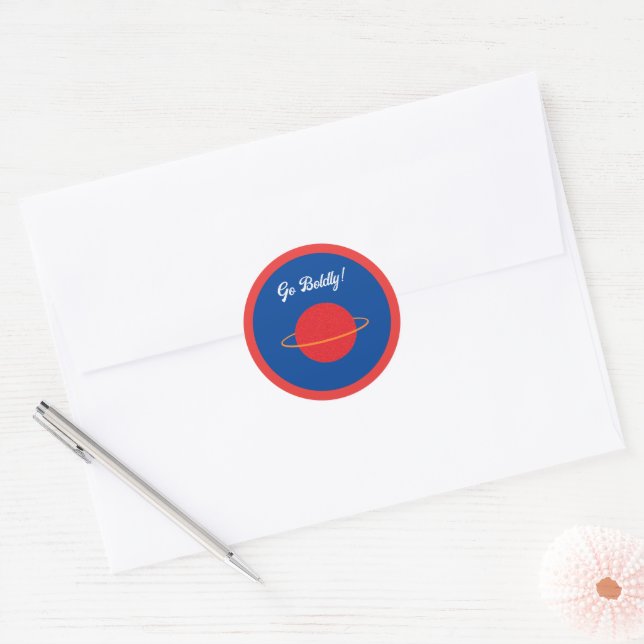 Red Retro Planet, Classic Sci-Fi Space Cartoon Round Sticker (Envelope)