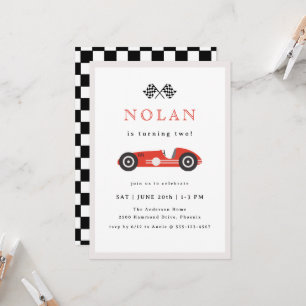 Red Retro Race Car Theme Birthday Invitation