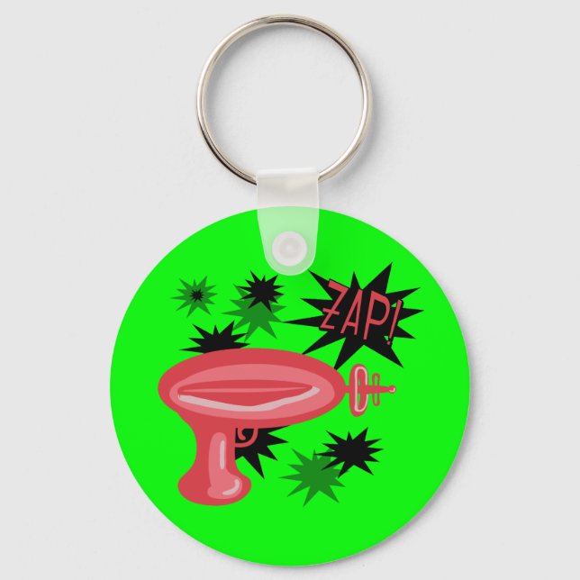 Red Retro Raygun Key Ring (Front)