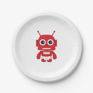 Red Retro Robot Paper Plate