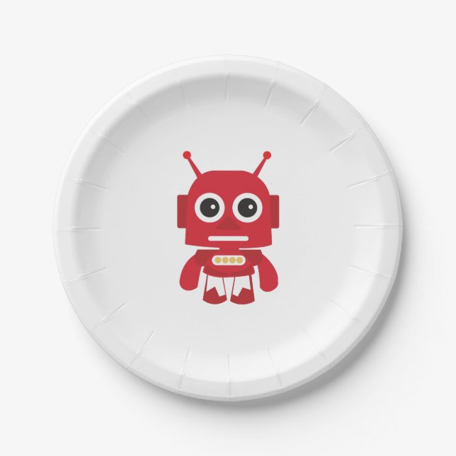 Red Retro Robot Paper Plate (Front)