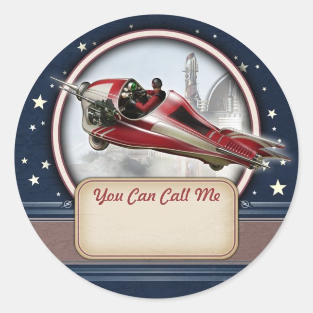 Red Retro Rocket Name Tag Stickers (Front)