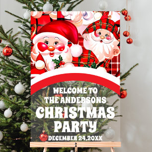 Red Retro Santa Claus Christmas Party Welcome  Acrylic Sign