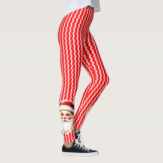 Red Retro Santa Claus Red Ric Rac Christmas Leggings (Right)
