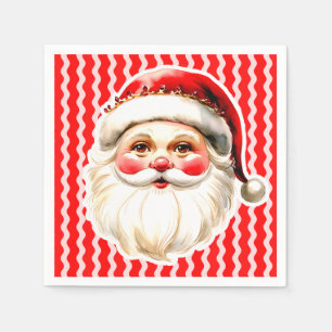 Red Retro Santa Claus Red Ric Rac Christmas Napkin