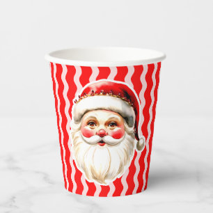 Red Retro Santa Claus Red Ric Rac Christmas Paper Cups