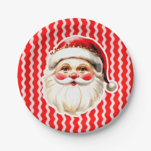 Red Retro Santa Claus Red Ric Rac Christmas Paper Plate