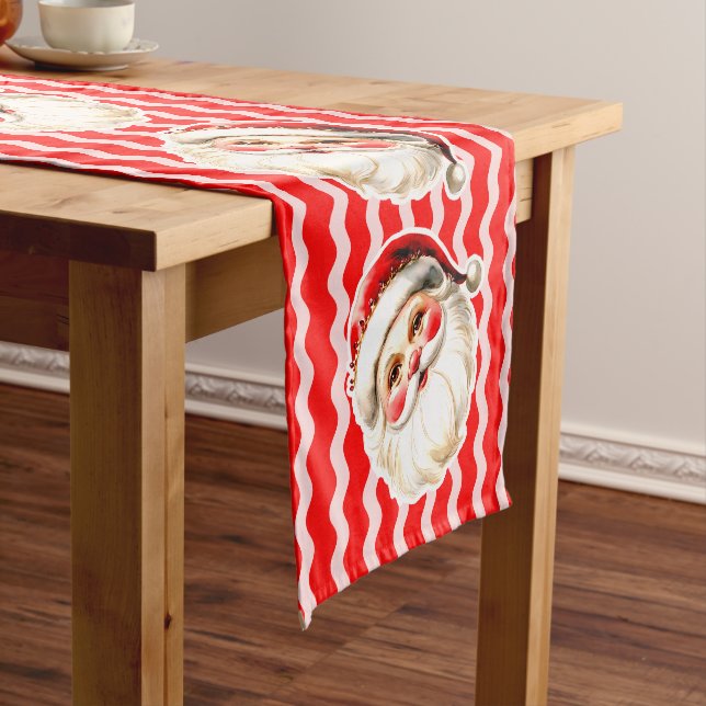 Red Retro Santa Claus Red Ric Rac Christmas Short Table Runner (In Situ)
