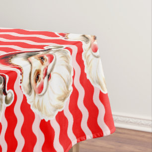 Red Retro Santa Claus Red Ric Rac Christmas Tablecloth