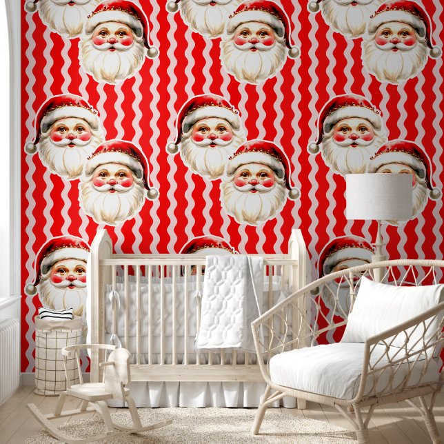 Red Retro Santa Claus Red Ric Rac Christmas Wallpaper (Kids)