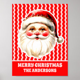 Red Retro Santa Claus Red Ric Rac Family Christmas Poster