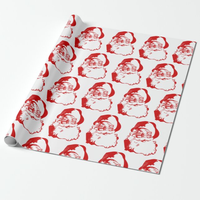 Red Retro Santa Claus Wrapping Paper (Unrolled)