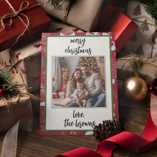 Red Retro Santa Custom Photo Christmas Card