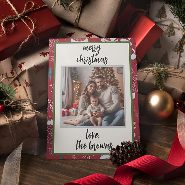 Red Retro Santa Custom Photo Christmas Card (Creator Uploaded)